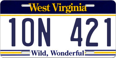 WV license plate 1ON421