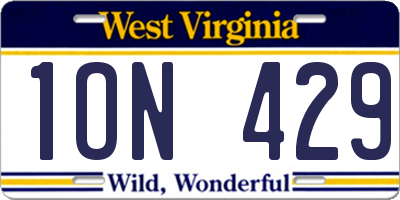 WV license plate 1ON429