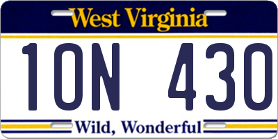 WV license plate 1ON430