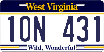 WV license plate 1ON431