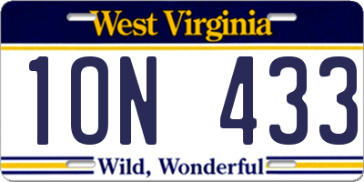 WV license plate 1ON433