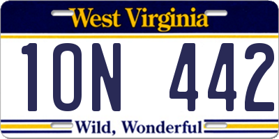 WV license plate 1ON442