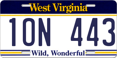 WV license plate 1ON443