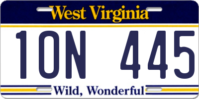 WV license plate 1ON445