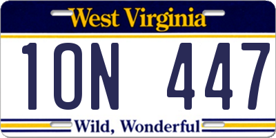 WV license plate 1ON447