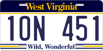 WV license plate 1ON451