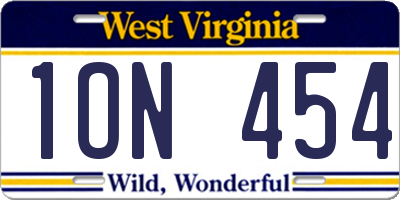 WV license plate 1ON454