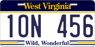 WV license plate 1ON456