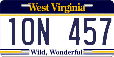 WV license plate 1ON457