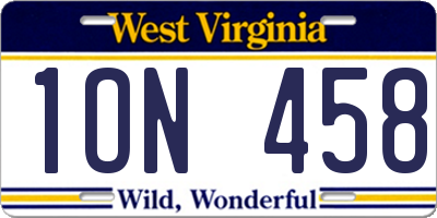 WV license plate 1ON458