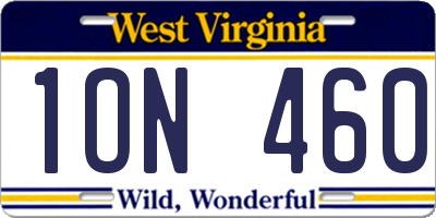 WV license plate 1ON460