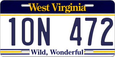WV license plate 1ON472