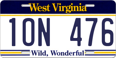 WV license plate 1ON476