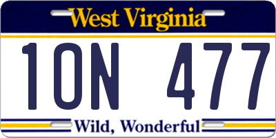 WV license plate 1ON477