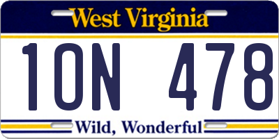 WV license plate 1ON478
