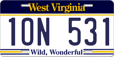 WV license plate 1ON531