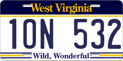 WV license plate 1ON532