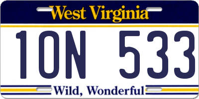 WV license plate 1ON533