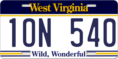 WV license plate 1ON540