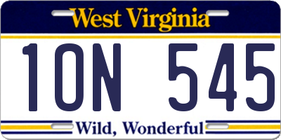 WV license plate 1ON545