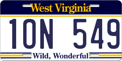 WV license plate 1ON549