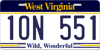 WV license plate 1ON551