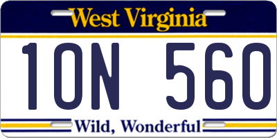 WV license plate 1ON560