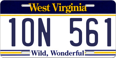WV license plate 1ON561