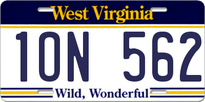 WV license plate 1ON562