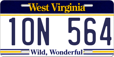 WV license plate 1ON564