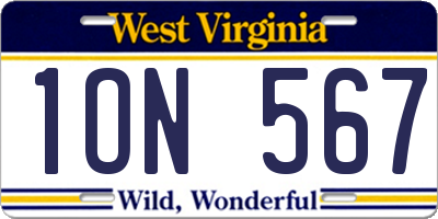 WV license plate 1ON567