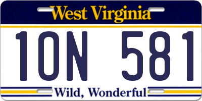 WV license plate 1ON581