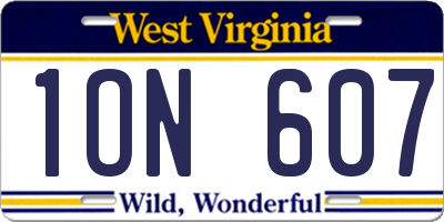 WV license plate 1ON607