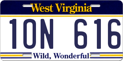 WV license plate 1ON616