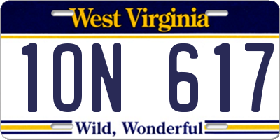 WV license plate 1ON617