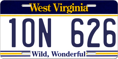 WV license plate 1ON626