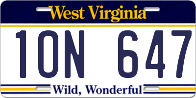 WV license plate 1ON647