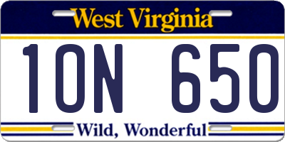 WV license plate 1ON650