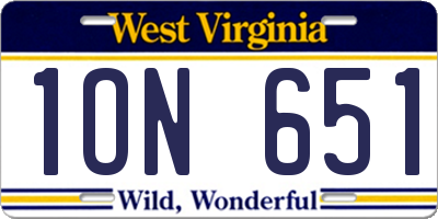 WV license plate 1ON651