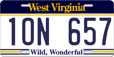 WV license plate 1ON657