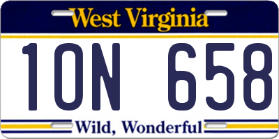 WV license plate 1ON658