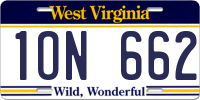 WV license plate 1ON662
