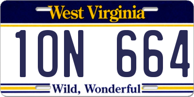 WV license plate 1ON664