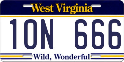 WV license plate 1ON666