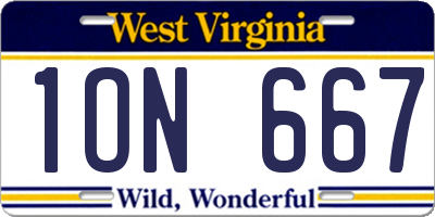 WV license plate 1ON667