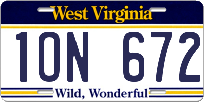WV license plate 1ON672