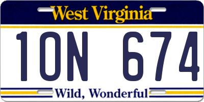 WV license plate 1ON674