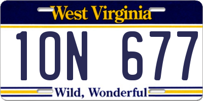 WV license plate 1ON677