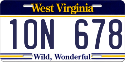 WV license plate 1ON678