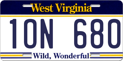 WV license plate 1ON680